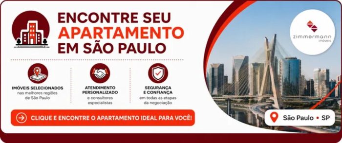 Banner da imobiliária Zimmermann oferecendo opções de apartamentos em Santa Cecília, em São Paulo.