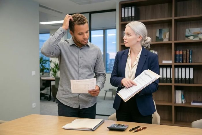 Especialista explica processo de refinanciamento de imóvel para cliente confuso.