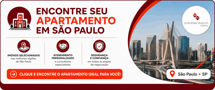 Banner imobiliário em São Paulo relacionado à linha amarela do metrô SP, com prédios e Ponte Estaiada.